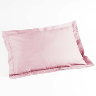 Taie d'oreiller volant plat 50x70 cm uni 57 fils lina  +point bourdon Rose clair