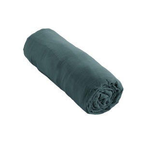 Drap Housse Double Gaze de Coton Bleu canard – 200 x 200 cm – Bonnet 30 cm