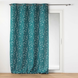 Rideau grande hauteur 140 x 280 cm polyester imprime appliqué Sakura Emeraude