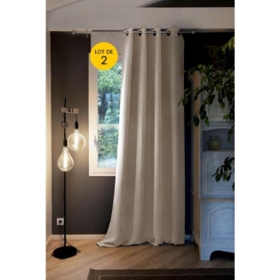 Lot de 2 Rideaux luxe occultant + isolant phonique polaire L140 x H260 cm Inuit Ecru naturel