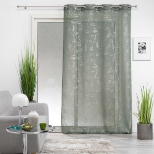 Voilage a oeillets 140 x 240 cm en voile imprimé métallisé Artyline Kaki/argent
