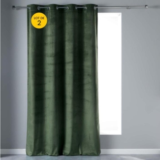 Lot de 2 Rideaux tamisant 140 x 240 cm velours doux Velvetine Kaki
