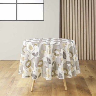 Nappe ronde (0) 180 cm polyester imprime metallise natane Naturel