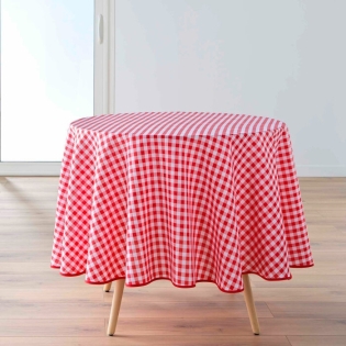 Nappe ronde (0) 180 cm polyester fils teints vichy Rouge