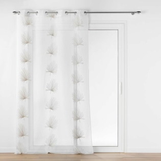Voilage grande hauteur 140 x 280 cm voile sablé brodé Palmaris Beige