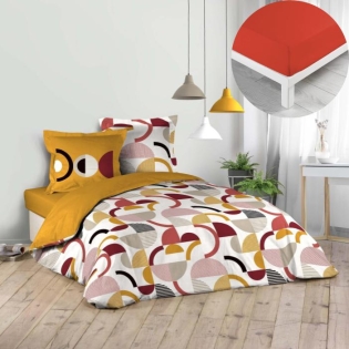 Pack parure de couette 240 x 220 cm Neoline + drap housse 140 x 190 x 30 Paprika