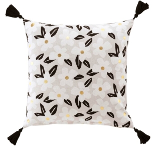 Coussin dehous. compr. pompons 45 x 45 cm coton imprime or darcy des. place Sans