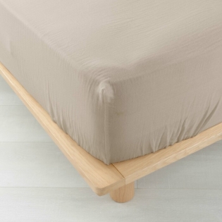 Drap housse 2 personnes 140 x 190 cm double gaze coton 57 fils Angelia Sable