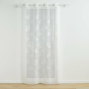 Voilage a oeillets 140 x 240 cm voile sablé brodé Berry Blanc