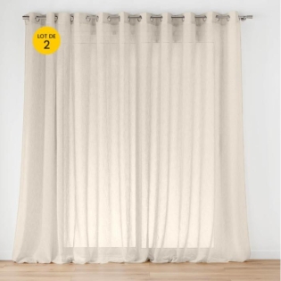 Lot de 2  Voilage à œillets pour baie vitrée 400 x 240 cm voile tissé Carlin Beige