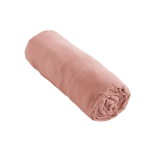 Drap Housse Double Gaze de Coton Rose pêche – 200 x 200 cm – Bonnet 30 cm