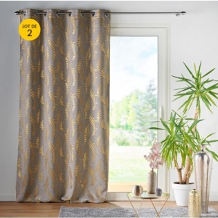 Lot de 2 Rideaux à occultant 140 x 260 cm à oeillets Imprimé Métallisé Lyra Taupe