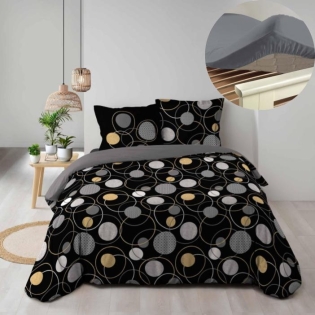 Pack parure de couette 240 x 220 cm Milor + drap housse 140 x 190 x 30 cm Gris