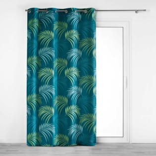 Rideau a oeillets 140 x 260 cm polyester imprime blue vegetal Bleu
