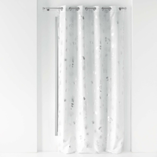 Rideau a oeillets 140 x 260 cm polyester imprime metallise bloomy Blanc/argent