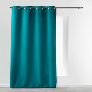 Rideau a oeillets metal 140 x 260 cm polyester uni essentiel Petrole