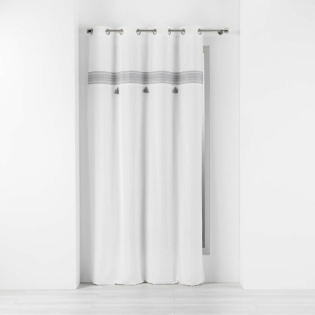 Rideau tamisant 140 x 240 cm coton + haut  brodé Amaya Gris