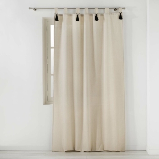 rideau a passants+pompons 140 x 240 cm polycoton uni cyrine