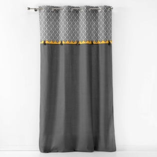rideau a oeillets 140 x 240 cm coton uni+top imprime+pompons neo casa