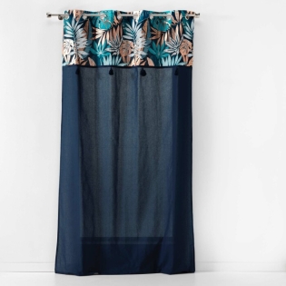 Rideau a oeillets 140 x 240 cm en coton + haut metallisé Alianor Bleu