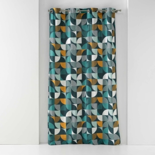 Rideau a oeillets 140 x 240 cm  en coton imprimé Rythmo Bleu