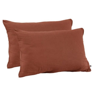 Lot de 2 Taies d’Oreiller en Double Gaze de Coton – 50 x 70 cm – Terracotta