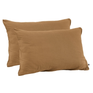 Lot de 2 Taies d’Oreiller en Double Gaze de Coton – 50 x 70 cm – Camel