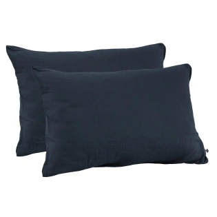 Lot de 2 Taies d’Oreiller en Double Gaze de Coton – 50 x 70 cm – Bleu foncé