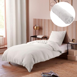 Pack Housse de couette 140 x 200 cm Gaze de coton + drap housse 90x190 Blanc