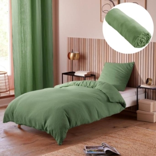 Pack Housse de couette 140 x 200 cm Gaze de coton + drap housse 90x190 Olive