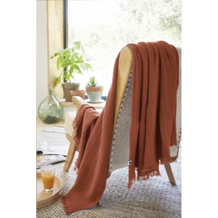 Plaid à franges en gaze de coton 130 x 160 cm Gaia Terracotta