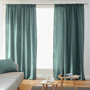 Lot de 2 Rideaux Galon Fronceur double Gaze de coton – Bleu canard – 140 x 240 cm