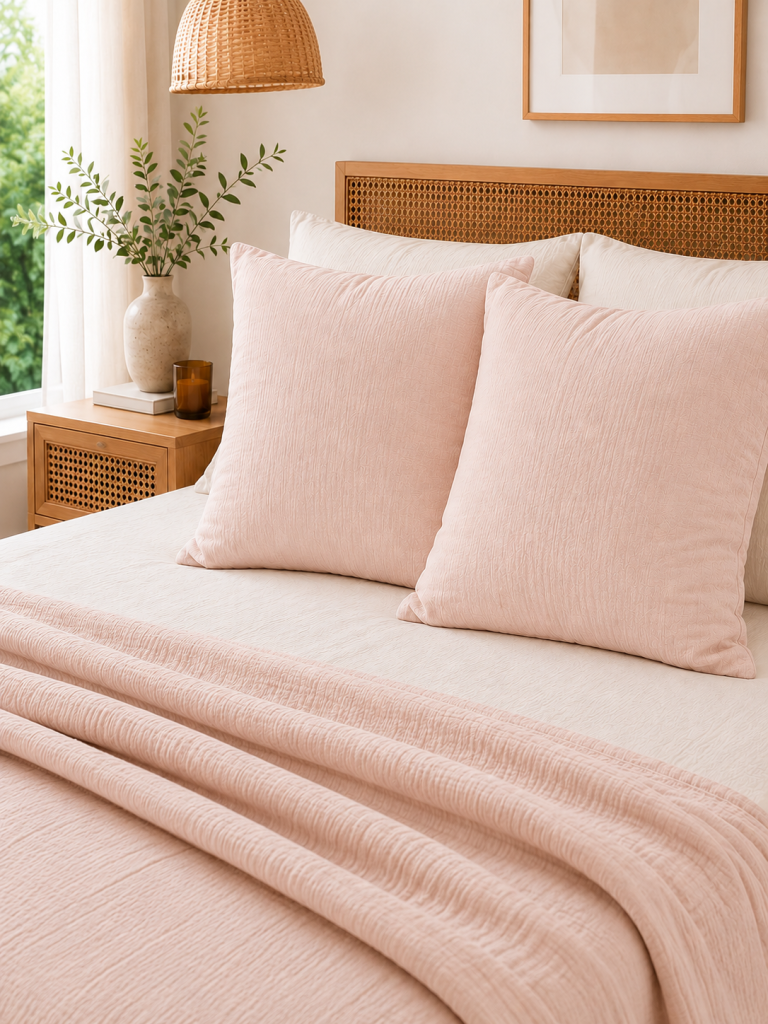 Lot de 2 Taies d’Oreiller 60 x 60 cm – Double Gaze de Coton – GAÏA Guimauve