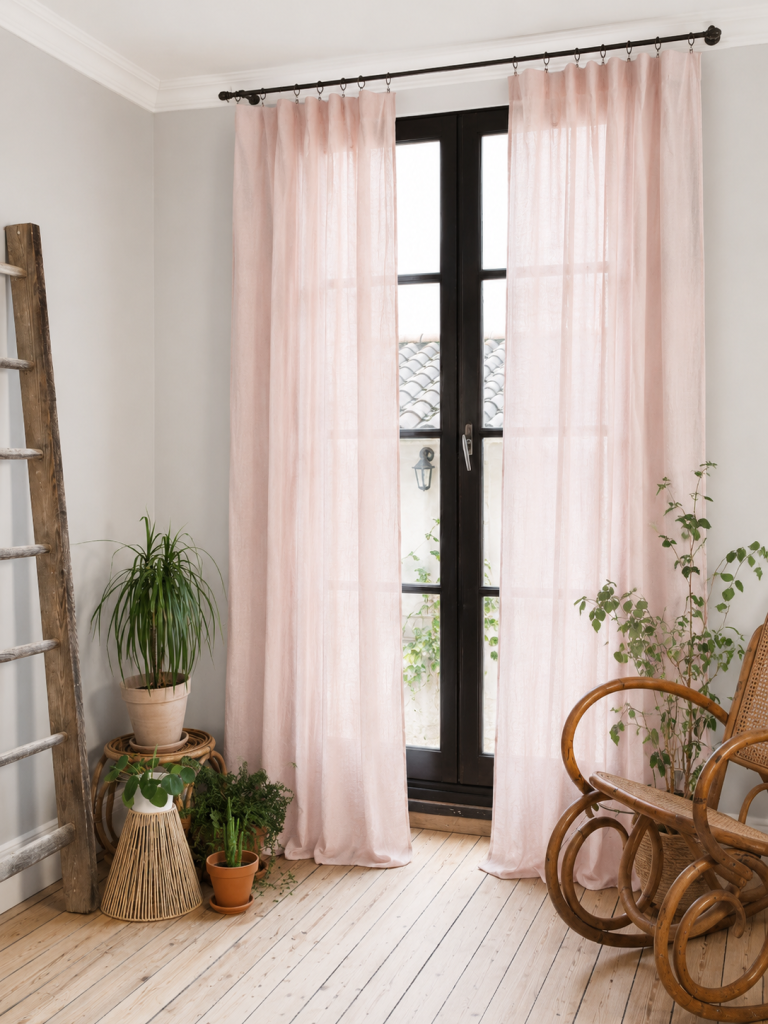 Lot de 2 Rideaux Gaze de Coton Guimauve 140x300 cm Ajustables – 8 Anneaux Pinces Inclus – Rideaux Tamisants Haut de Gamme