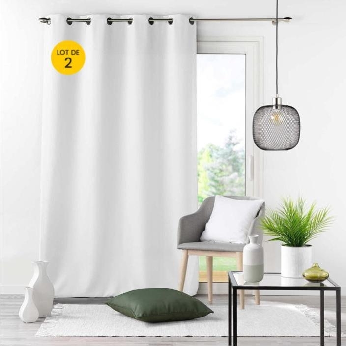 Lot de 2 rideaux grande hauteur à œillets 140 x 280 cm polyester Essentiel Blanc