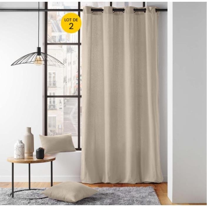 Lot de 2 Rideaux 135 x 260 cm – Twily coloris Lin – Polycoton