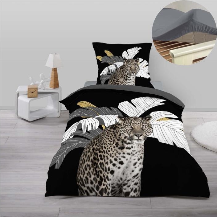 Pack parure de couette enfant Rexa 140 x 200 cm + drap housse 90 x 190 x 30 cm Gris