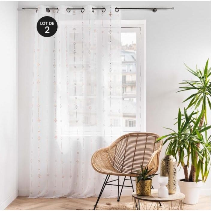 Lot de 2 voilages a oeillets 140 x 240 cm  imprimé metallisé Ariane Or rose