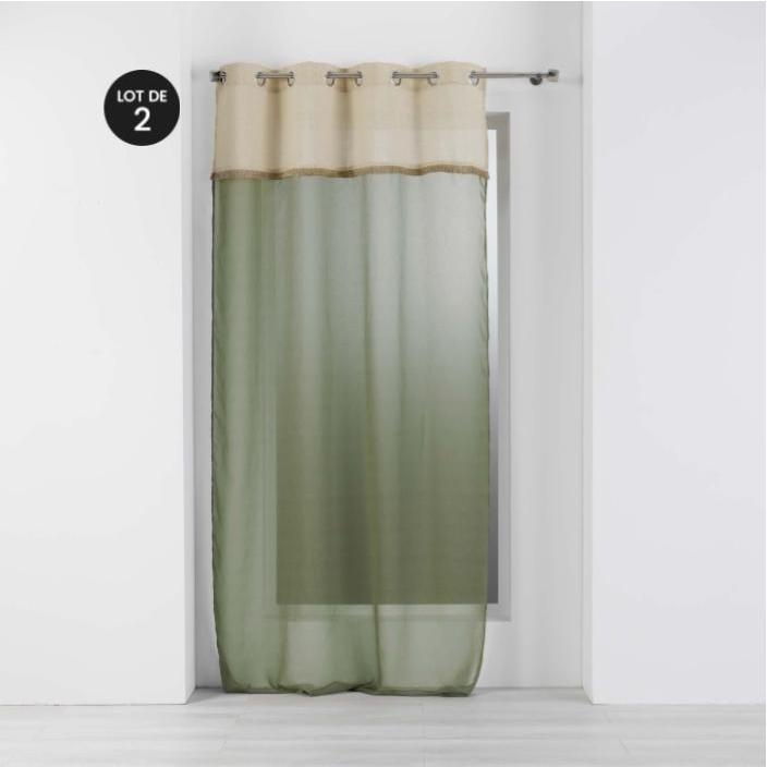 Lot de 2 voilages 140 x 240 cm voile sablé + jute Greenybel Vert