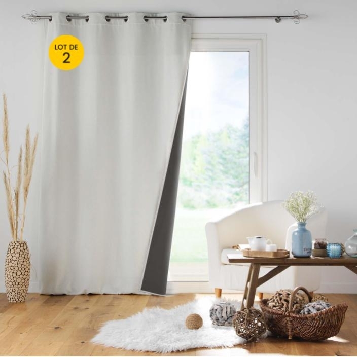 Lot de 2 Rideau à oeillets 140 x 260 cm doublé polaire isolant Jupiter Naturel