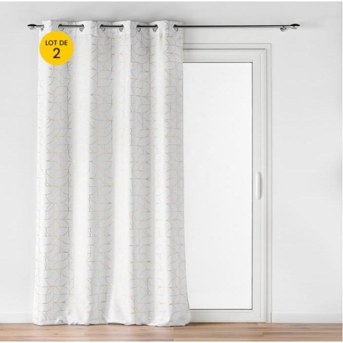 Lot de 2 rideaux a oeillets 140 x 260 cm polyester imprime metallisé Louxor Blanc