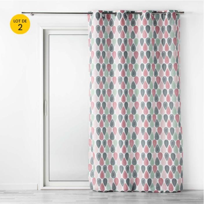 Lot de 2 Rideaux Tamisants à Œillets 140 x 260 cm – Polyester Imprimé Palpito Rose/Vert