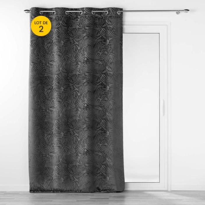 Lot de 2 Rideaux occutant 140 x 240 cm en velours relief Analia Anthracite