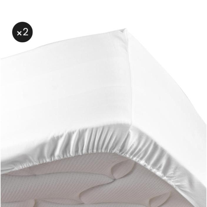Lot de 2 Draps housse blanc 160 x 200 cm en percale bonnet de 30 cm