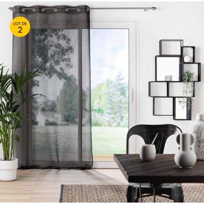 Lot de 2 Voilages a oeillets 140 x 240 cm voilé sable Amani Noir