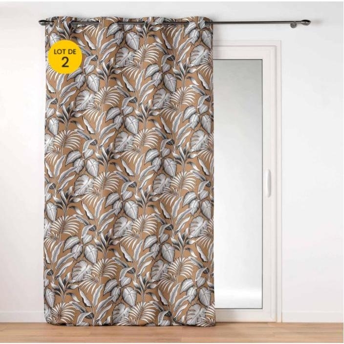 Lot de 2 Rideaux tamisant 140 x 260 cm polyester imprimé Cabana Camel