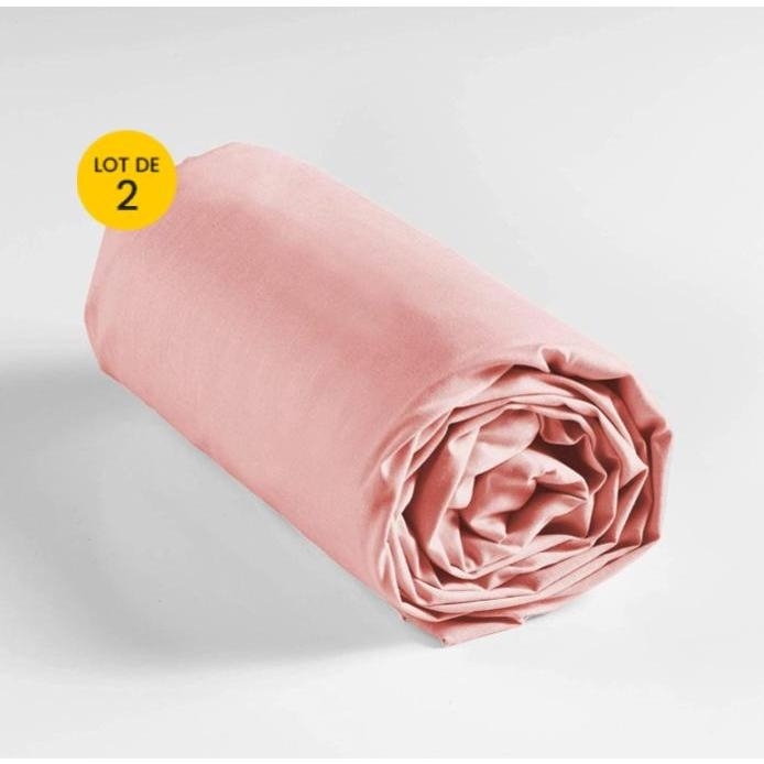 Lot de 2 draps housse king size 180 x 200 cm coton 57 fils Rose