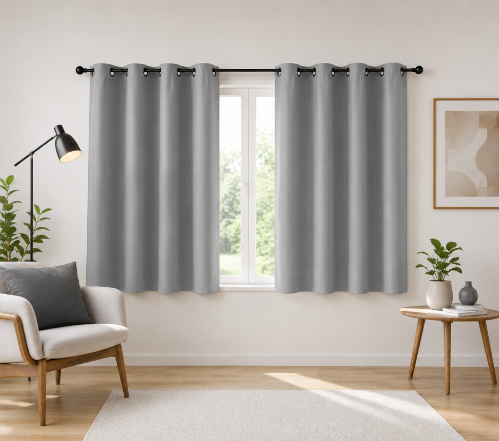 Lot de 2 Rideaux Spécial Petites Fenêtres à Œillets 140 x 180 cm – Uni Gris – Essentiel