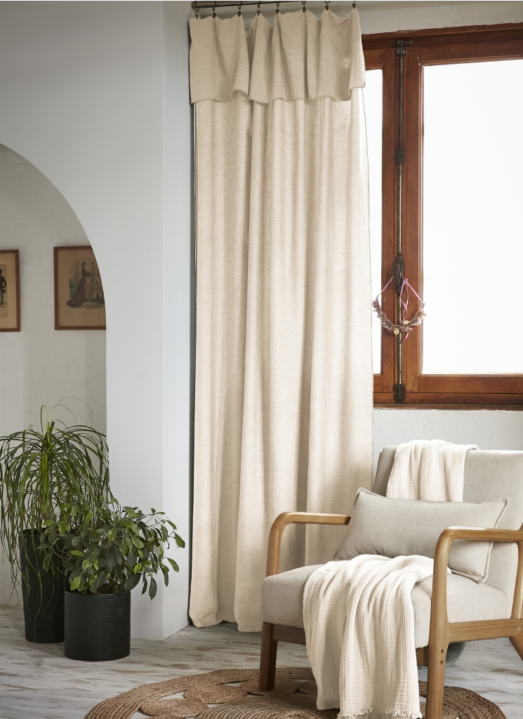 Rideau ajustable 140 x 270 cm – Lyocell Uni Lysandre Pampa + 8 Anneaux Pince