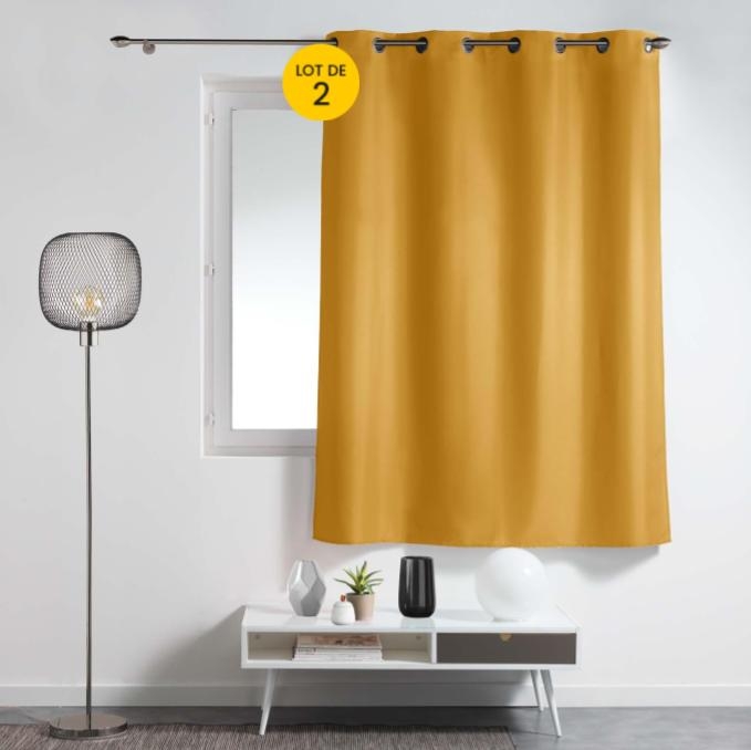Lot de 2 rideaux à œillets petite hauteur 140 x 180 cm – Ocre